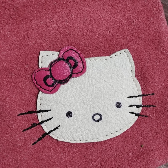 Handmde Custom Made Pink White Satin Lined Leather Hello Kitty Crossbody Bag - Picture 2 of 6